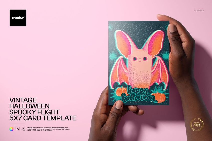 Vintage Halloween Spooky Flight 5x7 Card Template - mockup screenshot 1