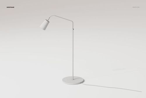 Minimalist task lamp with a slender metal stand and angled shade, shown in a wireframe style on a plain background.