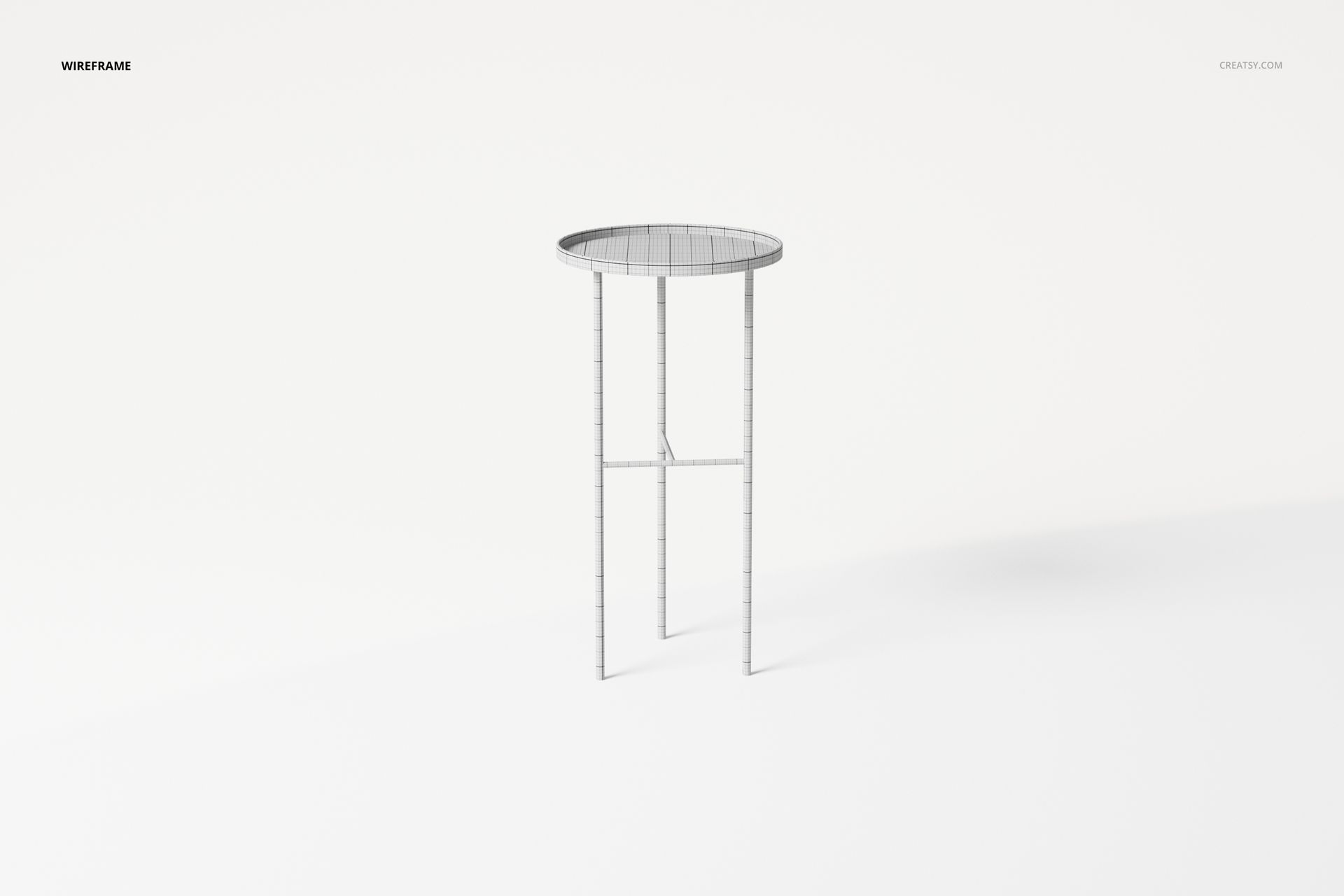 Wireframe side table with a round tray top and slender legs, shown in a front view on a plain white background.