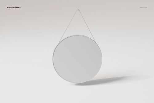 Round wall mirror with a thin metal frame, suspended by a chain, shown from the front against a light background.