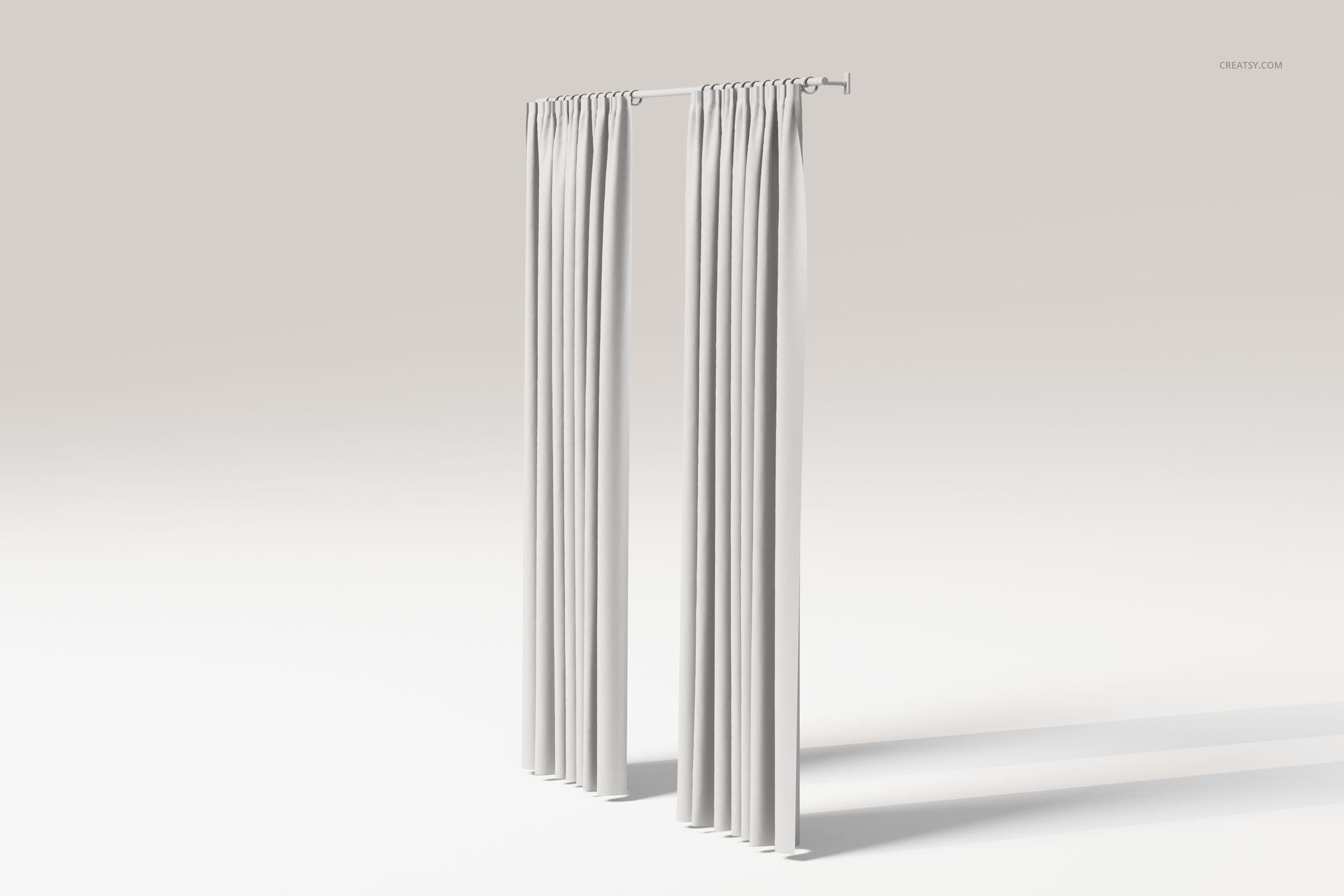 Front view of two white wave pleat curtains hanging from a rod, displayed against a plain light background.