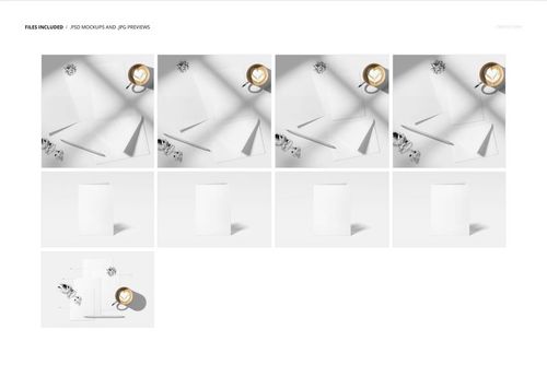 PSD mockup showing multiple greeting card formats and envelopes, styled with coffee mugs, pens, and patterned ribbons from above.