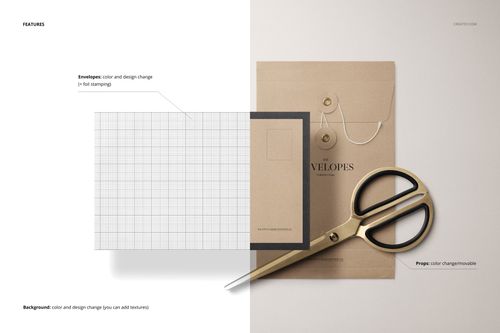 String envelope mockup in C5 format shown from top view, featuring kraft paper color and round string closure.