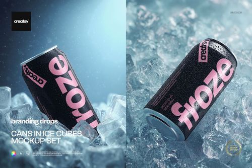 Cans in Ice Cubes Mockup Set - mockup preview 1