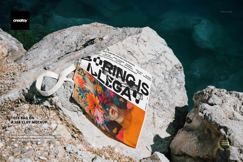 Free Canvas Tote Bag on Sea Cliff Branding PSD Mockup - mockup screenshot 1