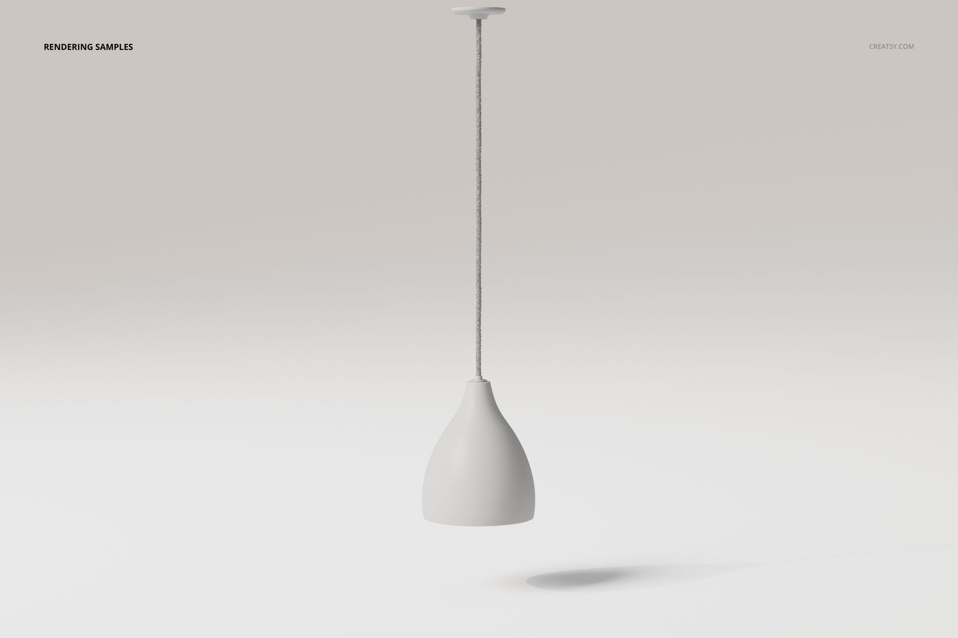Minimalist bell cap pendant lamp in matte white, suspended from a braided cord, shown against a light neutral background.