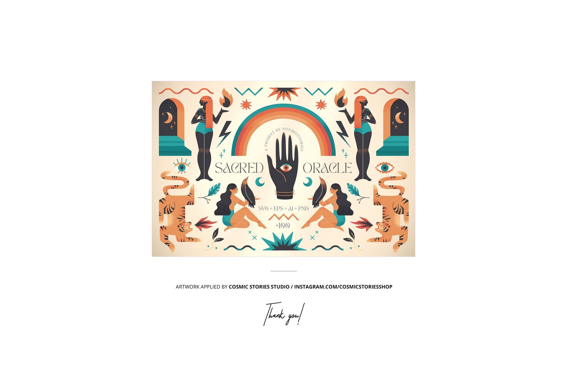 Rectangular woven throw blanket mockup featuring a colorful mystical design with figures, rainbows, and tigers.
