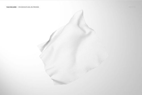 Floating square fabric with soft folds, viewed from above against a light gray background, mockup scene.