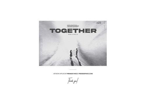 Mockup of a clear vinyl record cover featuring two people walking on a sandy outdoor landscape, viewed from above.