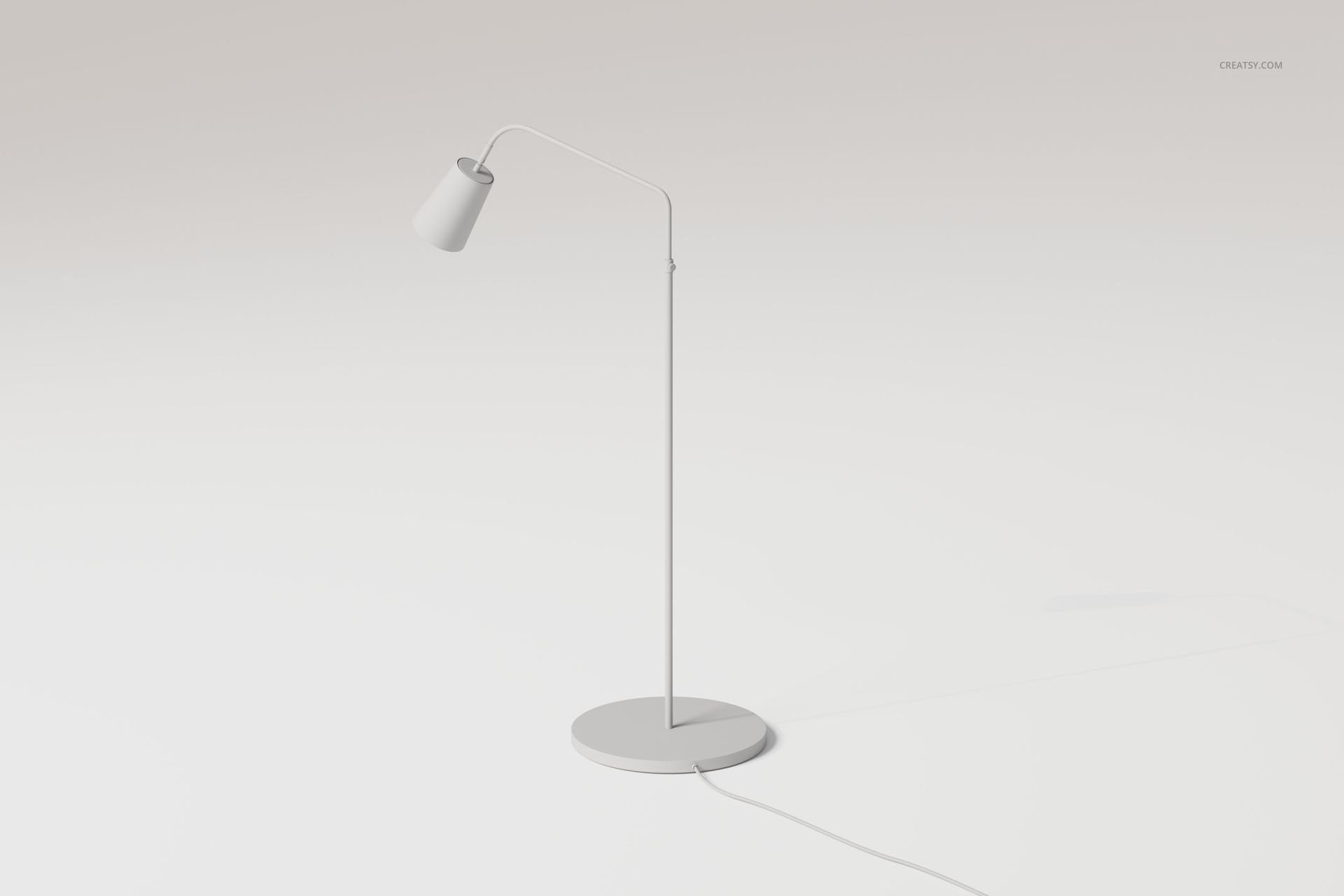 Modern task lamp with a slim metal stand and angled shade, shown in a minimalistic white setting, front view.