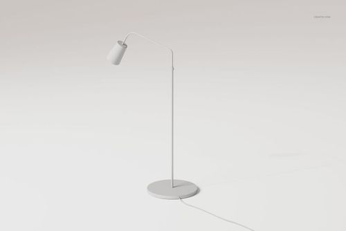 Modern task lamp with a slim metal stand and angled shade, shown in a minimalistic white setting, front view.