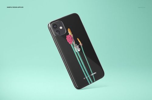 Clear case on iPhone 11 with floral artwork, shown at an angle against a mint green background, mockup style.