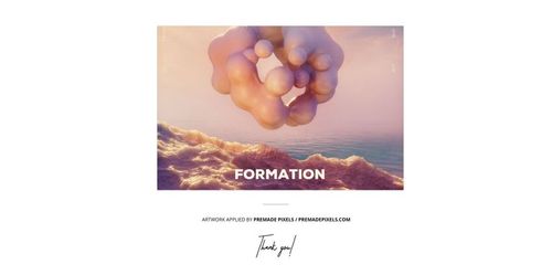 Close-up view of an LP vinyl record mockup with abstract pastel artwork and the word 'FORMATION' on the cover.