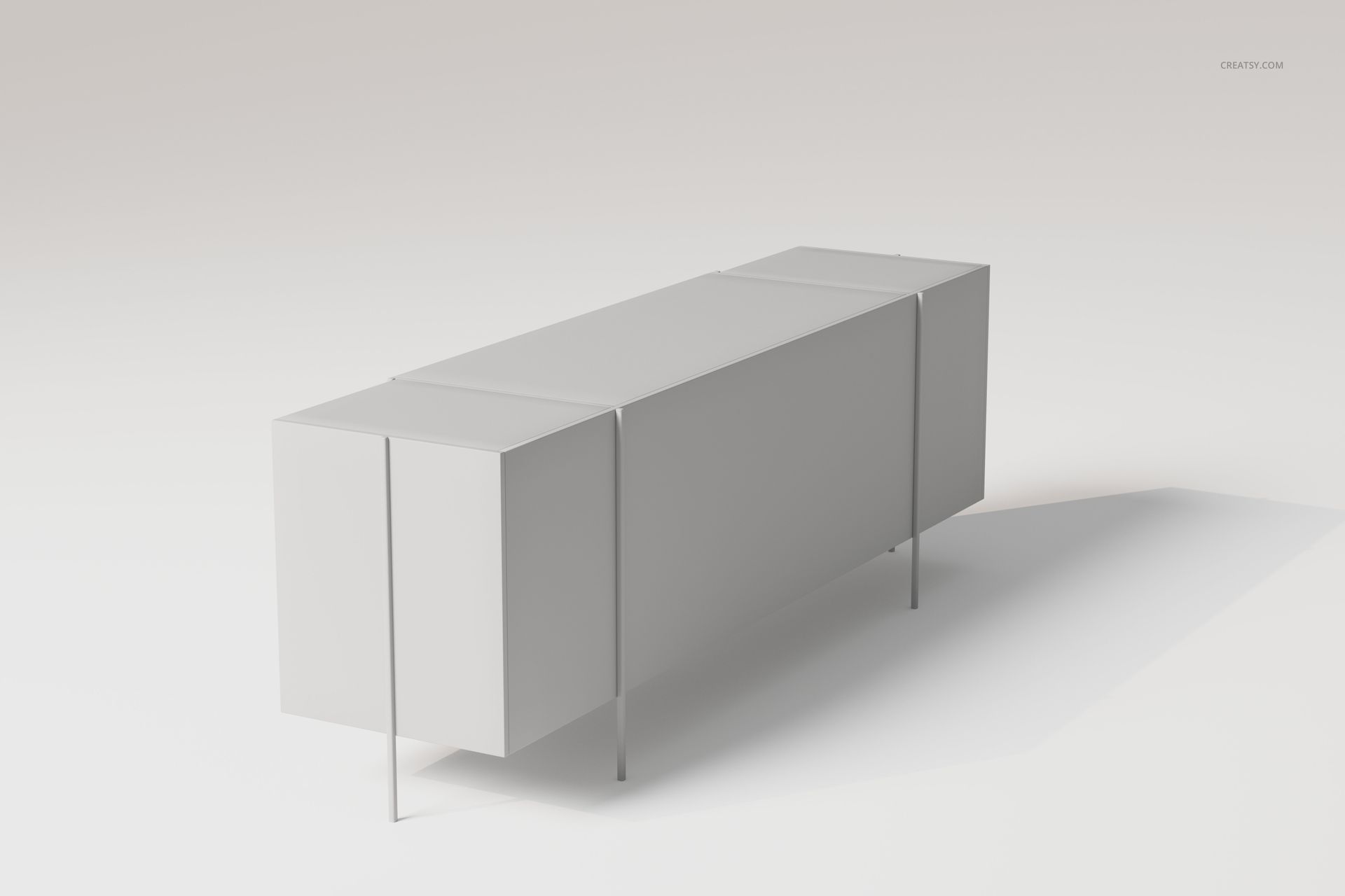 Modern sideboard credenza with a minimalist rectangular design in light gray, shown from a three-quarter angle on a plain background.