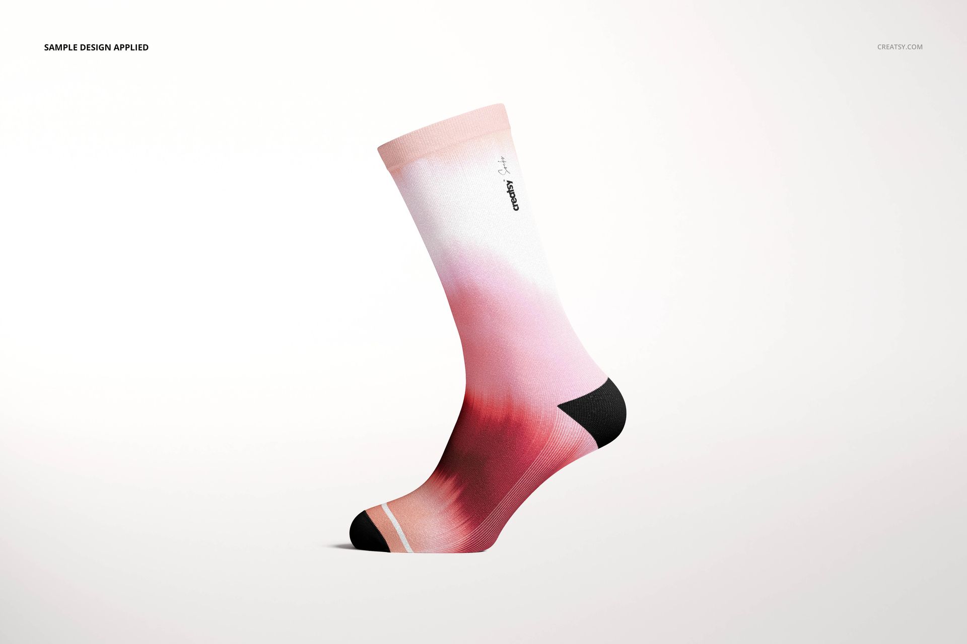 Long sock mockup with a gradient pink and white design, shown from a side view on a plain white background.