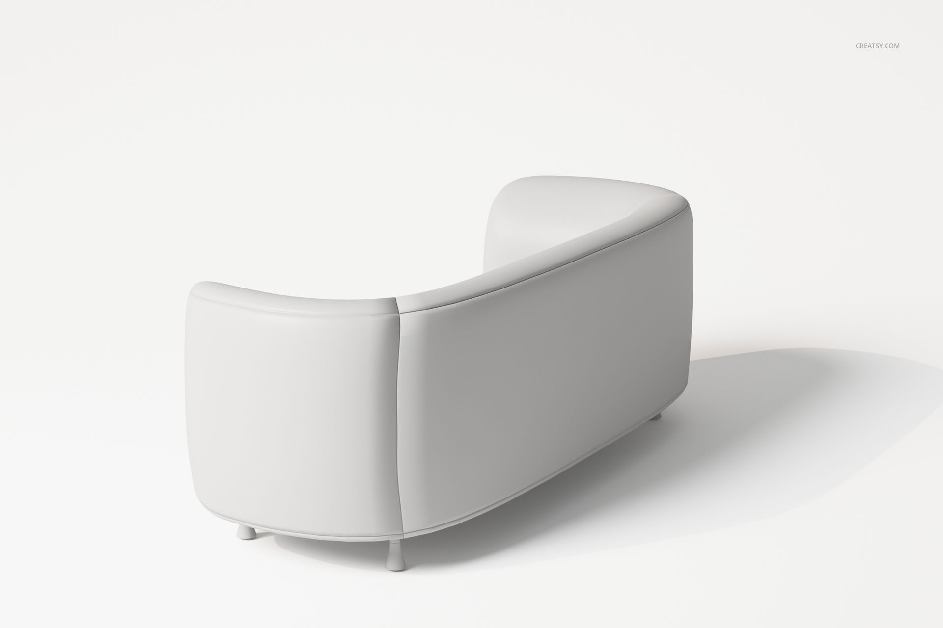 Modern oval-shaped sofa in light gray color, viewed from the back at an angle on a plain white background.