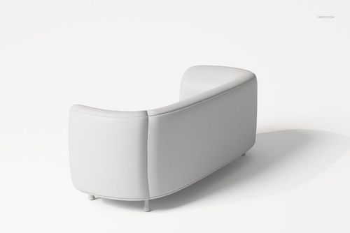 Modern oval-shaped sofa in light gray color, viewed from the back at an angle on a plain white background.