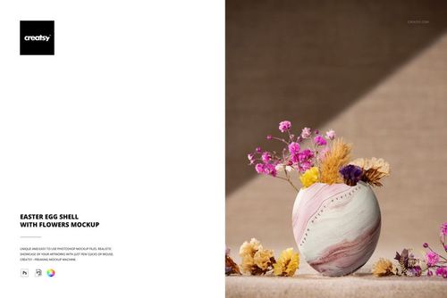 Easter Egg Shell with Flowers Mockup - mockup preview 1