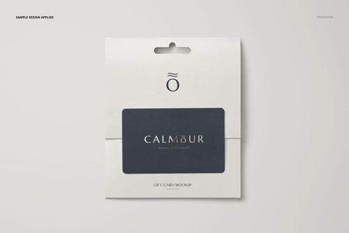 Front view of a stationery gift card mockup with a dark card placed on a white folded holder against a light background.