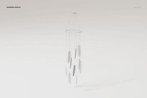 Feather wind chimes decoration with multiple feather-shaped elements hanging from circular frame, front view on white background.