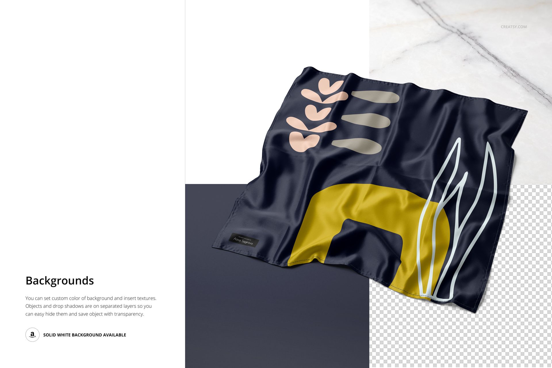 Narrow Hem Square Silk Scarf Mockup Set - mockup screenshot 8