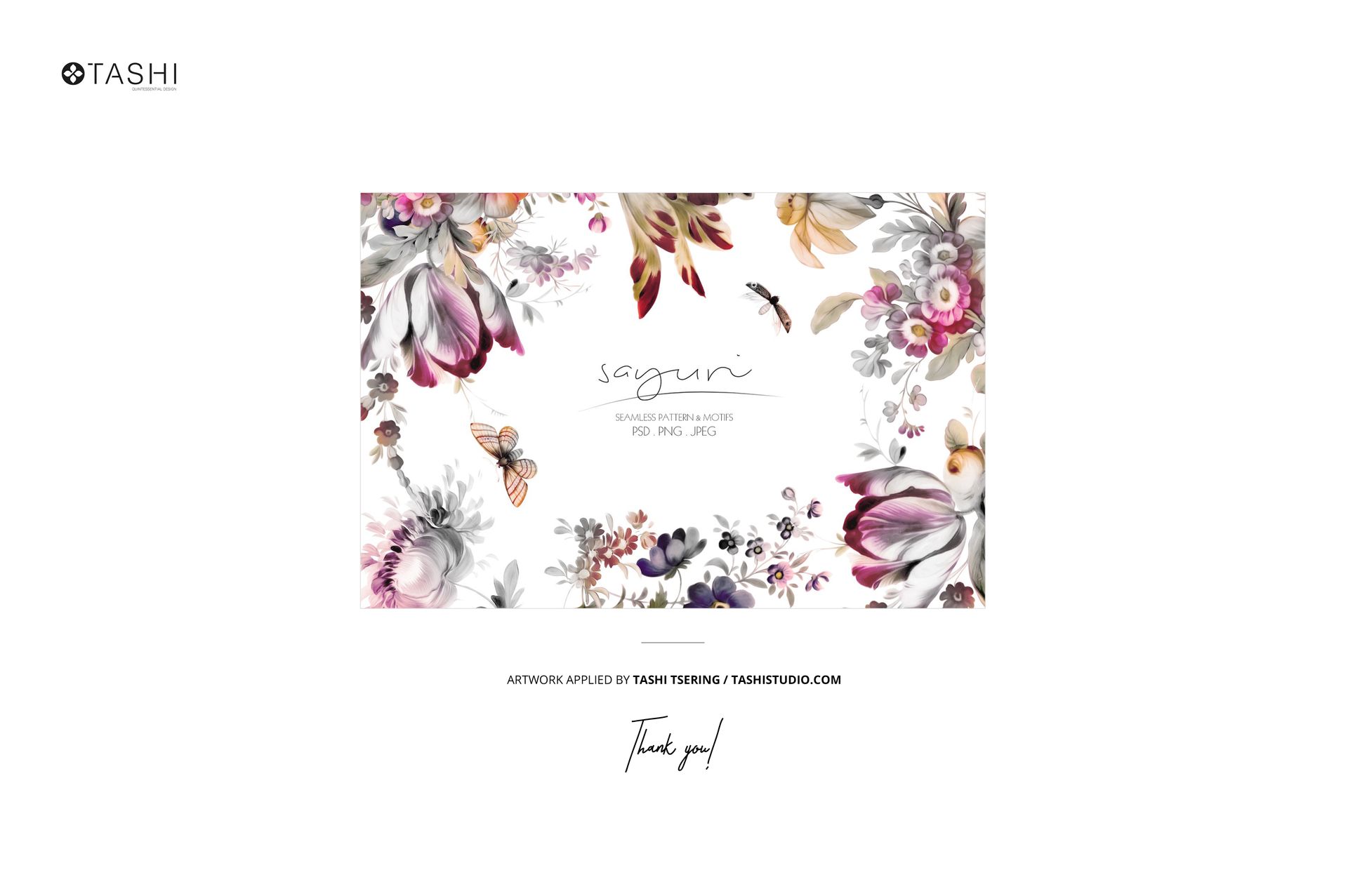 Fabric bolts mockup featuring a floral pattern with pink, purple, and yellow flowers on a white background, front view.