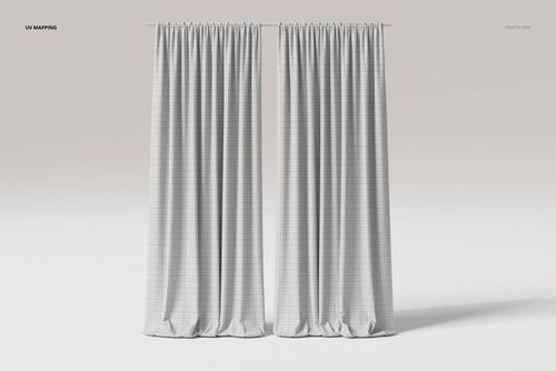 Front view of two puddled velvet drapes with a subtle grid pattern, hanging from a rod against a plain background.