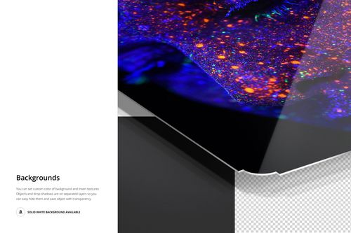 Close-up view of a glossy aluminum print mockup featuring a vibrant abstract design with orange and purple accents.