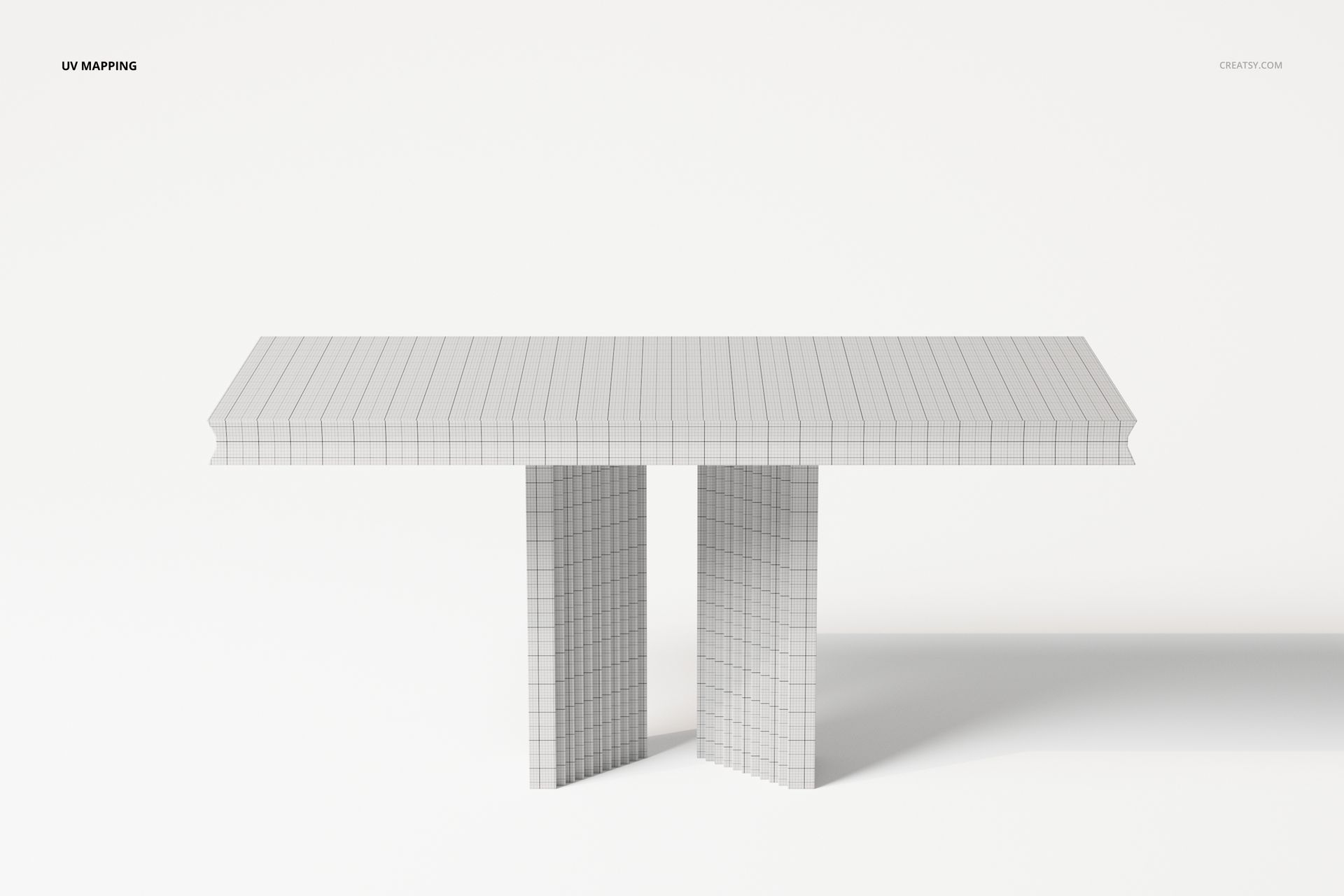 Modern console table with a rectangular top and two wide, geometric legs, shown in a front view on a white background.