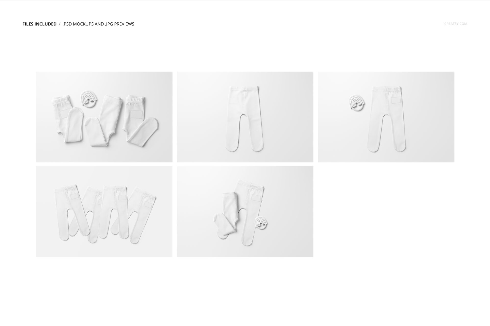 Set of white footed baby leggings displayed in various positions on a plain background, shown in a mockup layout.