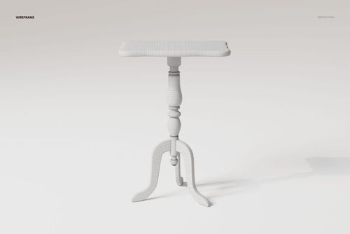 Baroque style round side table in white wireframe, shown from a front angle on a plain light background.