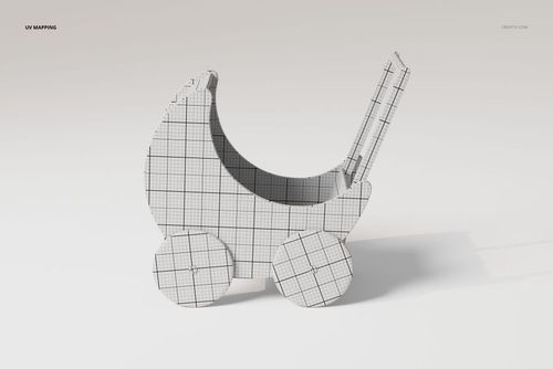 3D model of a baby doll stroller with a geometric wireframe pattern, shown from a front angle on a light background.