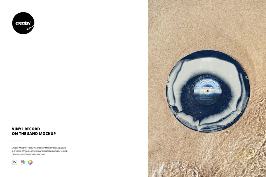 Vinyl Record on the Sand Mockup - mockup screenshot 1