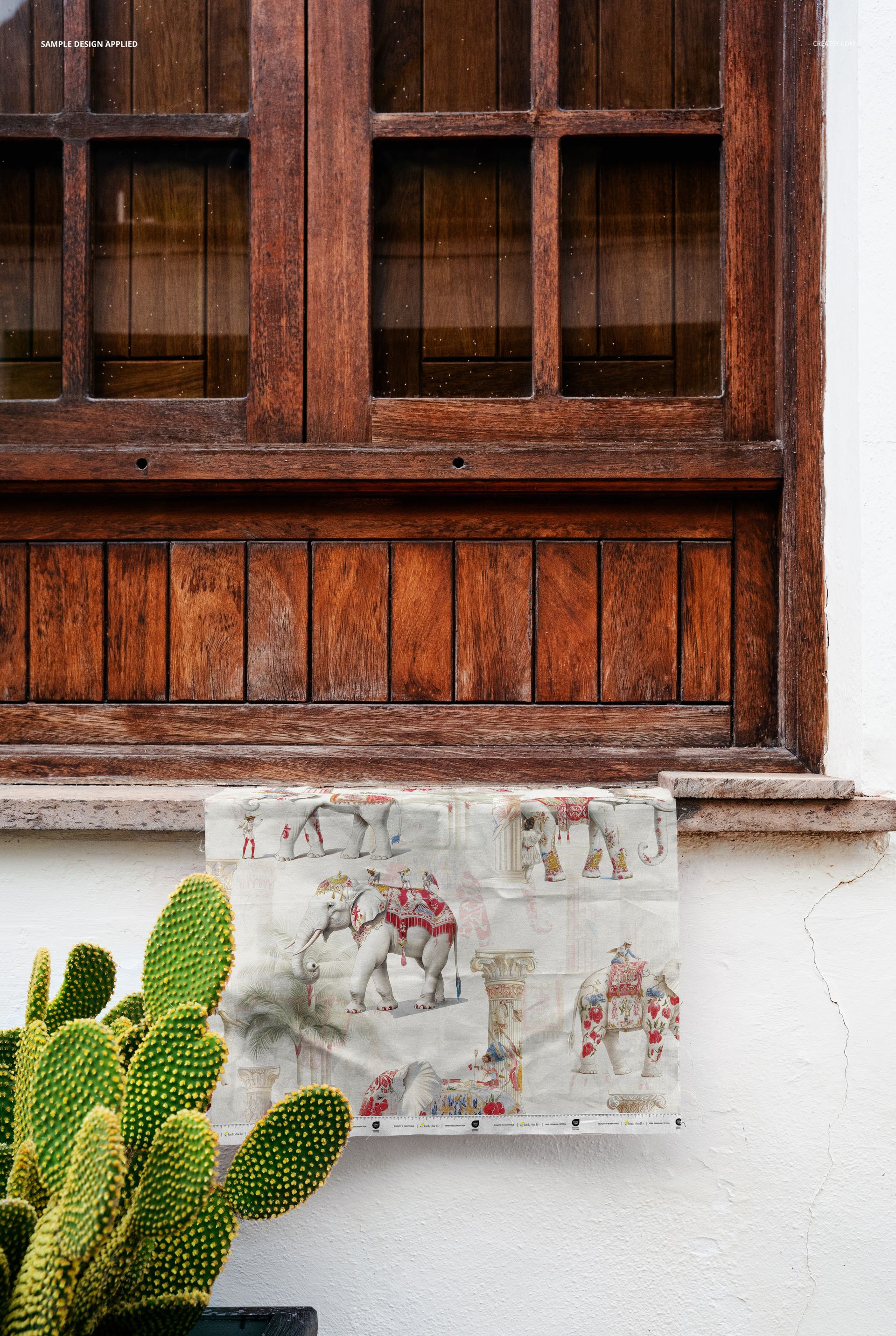 Fabric Sample on a Rustic Windowsill Mockup - mockup screenshot 3