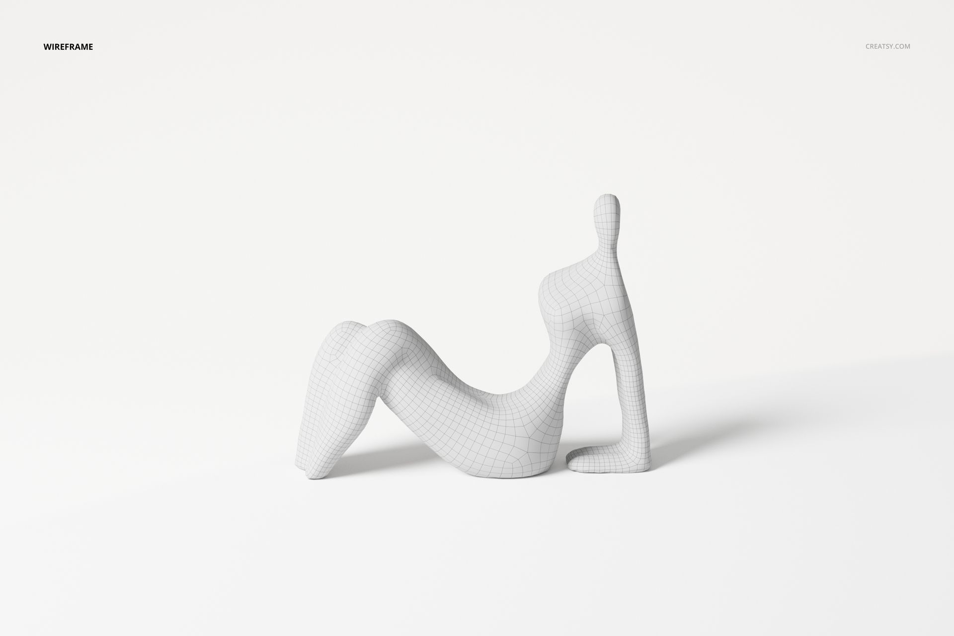 Abstract sculpture 3D model in a wireframe mesh, shown from a front angle on a plain white background.