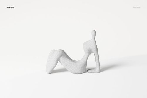 Abstract sculpture 3D model in a wireframe mesh, shown from a front angle on a plain white background.