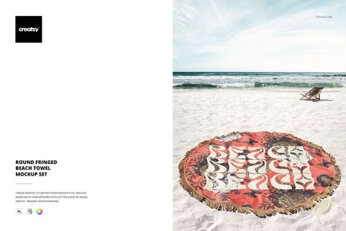 Round Fringed Beach Towel Mockup - mockup preview 1