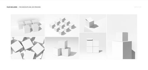 Square box mockup set featuring multiple white boxes arranged in various groupings and angles on a plain background.