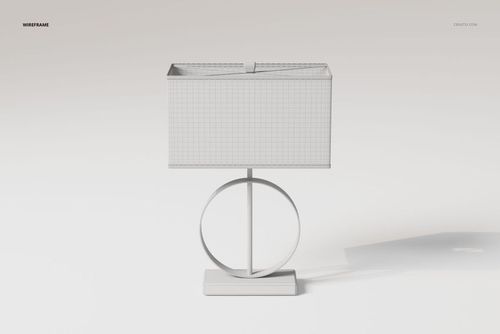 Front view of a ring base table lamp 3D model with a rectangular grid-patterned shade on a circular stand.