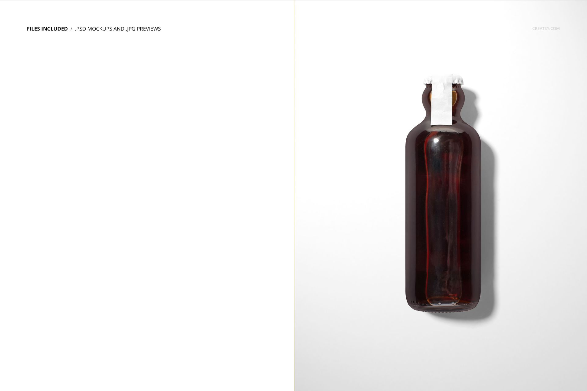 Front view of a retro vintage cola glass bottle mockup with a blank label, placed on a white background.