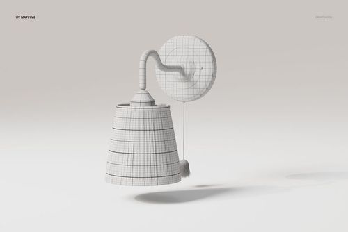 Scandi style wall lamp 3D model with wireframe mesh, shown from a front angle against a neutral background.