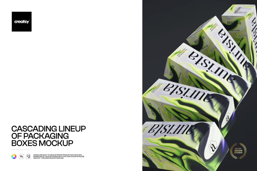 Cascading Lineup of Packaging Boxes Mockup - mockup screenshot 1