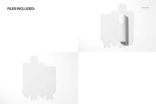 Cosmetic pump bottle mockup shown with two unfolded box templates, all displayed on a clean white surface.