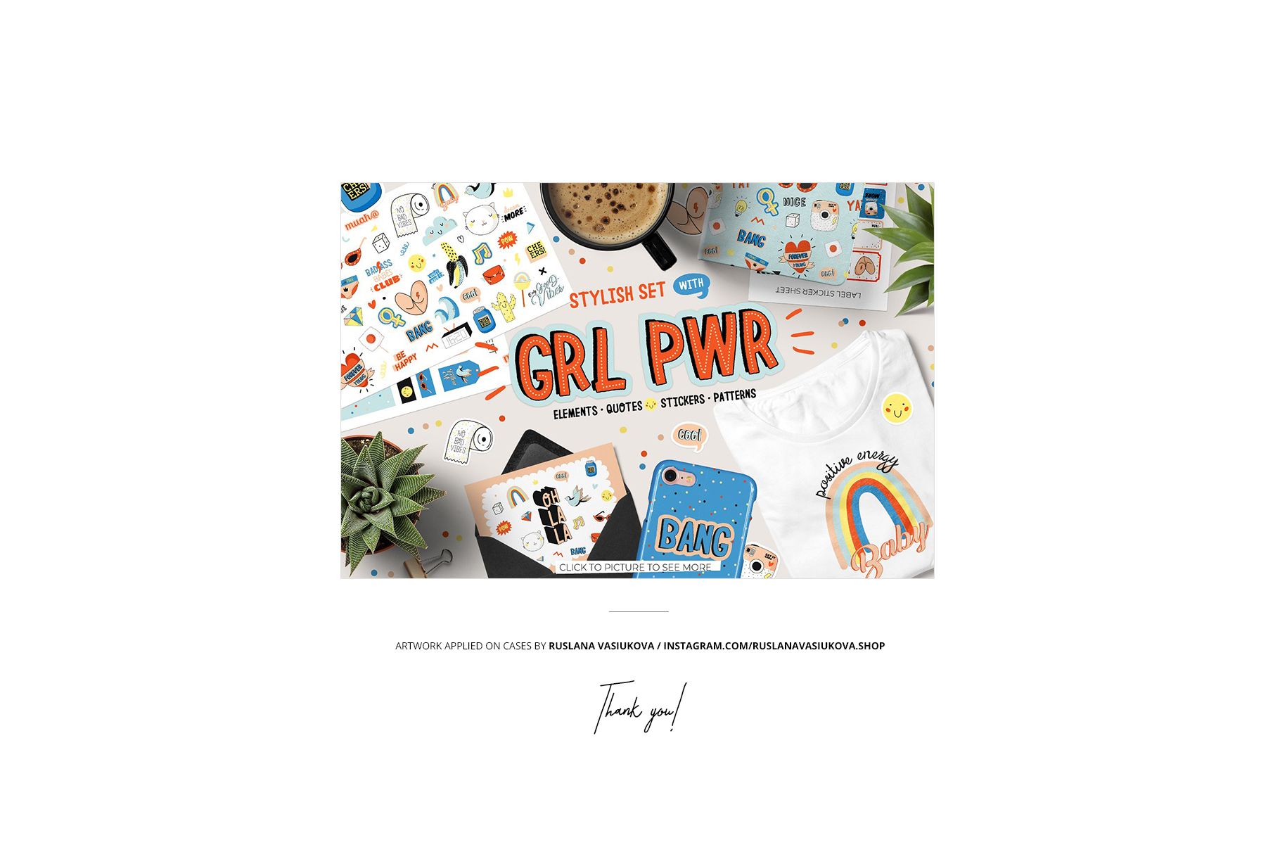 AirPods clear case mockup displayed with colorful stickers, a white t-shirt, and coffee cup on a desk scene.