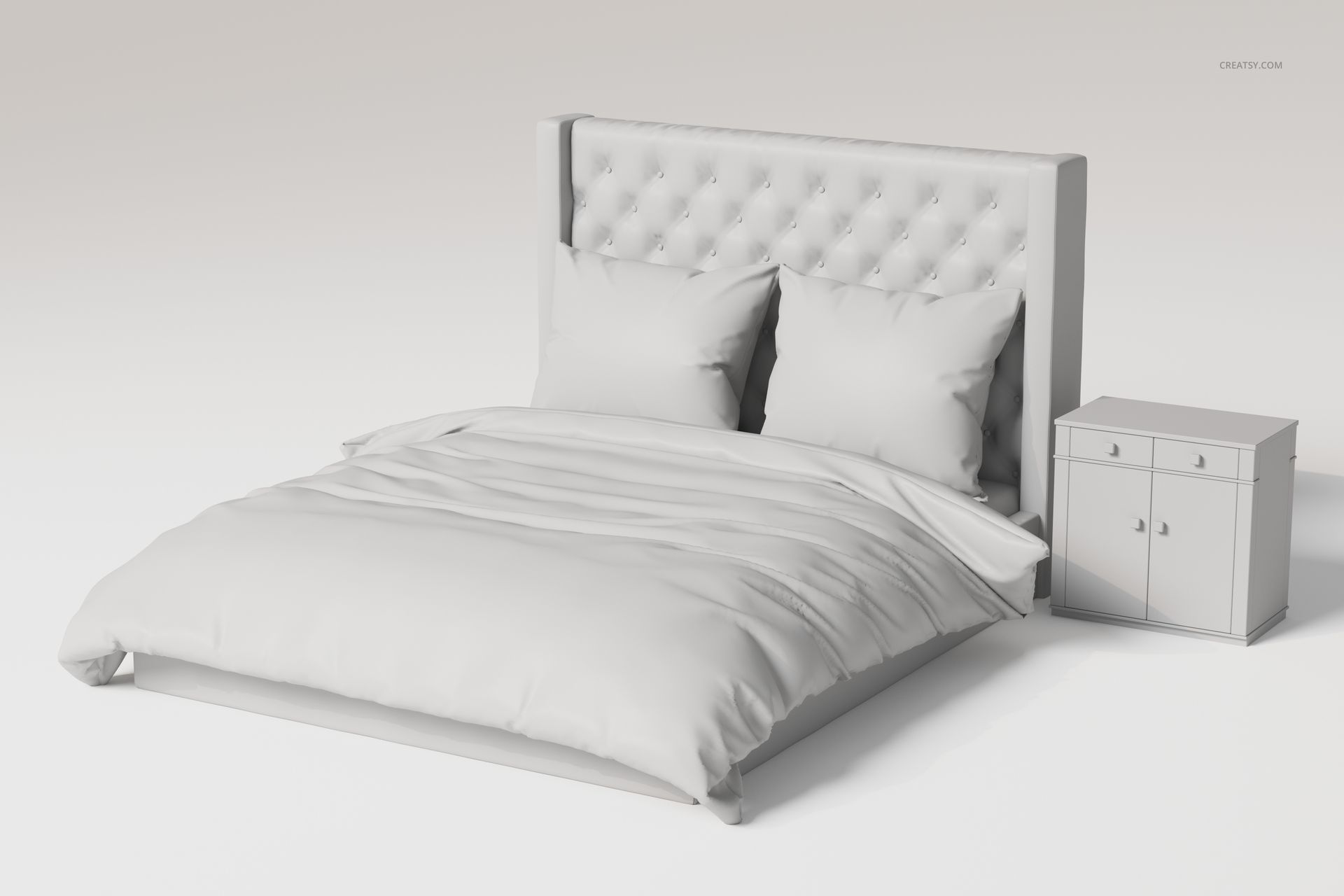 Tufted Panel Bed with Nightstand 3D Model - mockup screenshot 3