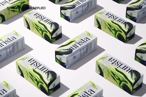 PSD mockup showing several rectangular boxes with modern green graphics and shadows, viewed from an angled perspective.