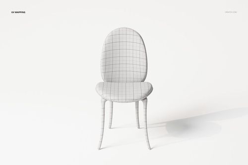 Front view of a classic-style chair 3D model with curved legs and a grid-patterned surface on a white background.