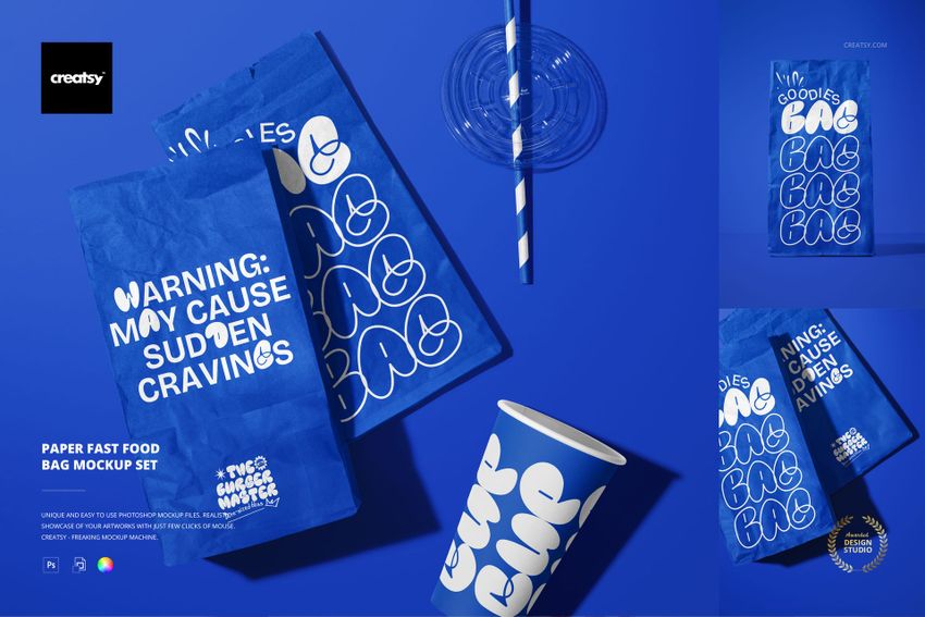Paper Fast Food Bag Mockup Set - mockup screenshot 1
