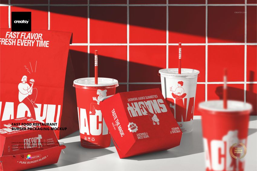 Fast Food Restaurant Burger Packaging Mockup - mockup screenshot 1