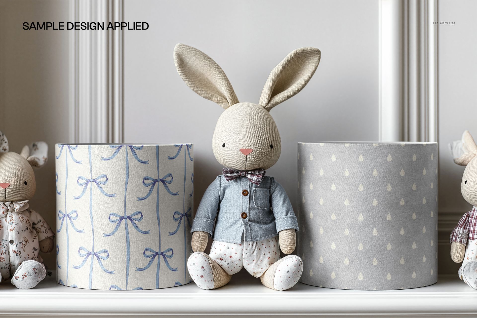 Kids Room Drum Lampshades with Plush Bunny Mockup - mockup screenshot 4